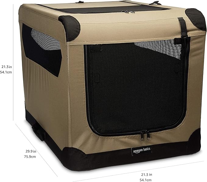 Amazon Basics soft-sided folding dog crate - full product view showing mesh ventilation on all sides