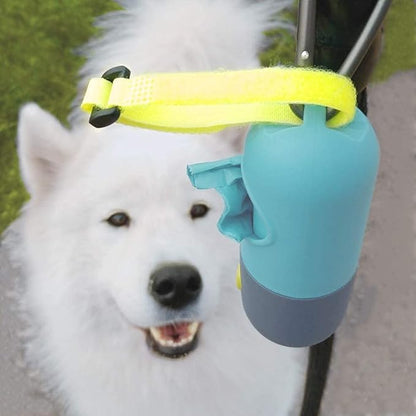 Dog poop bag dispenser attached to leash with adjustable strap