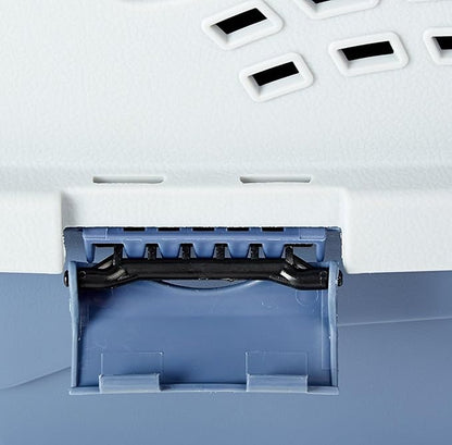 Close-up of top-load opening with secure locking mechanism and ventilation slots