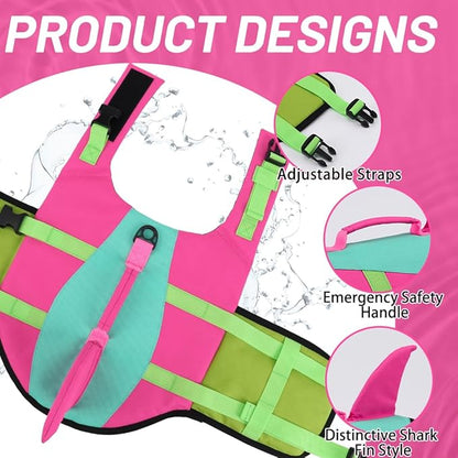 Product design details - adjustable straps, emergency safety handle, distinctive shark fin style