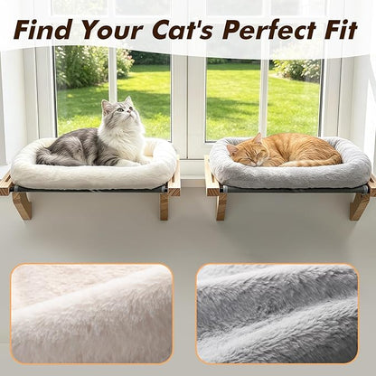 Find your cat's perfect fit - white and gray plush cushion options with two cats on windowsill beds
