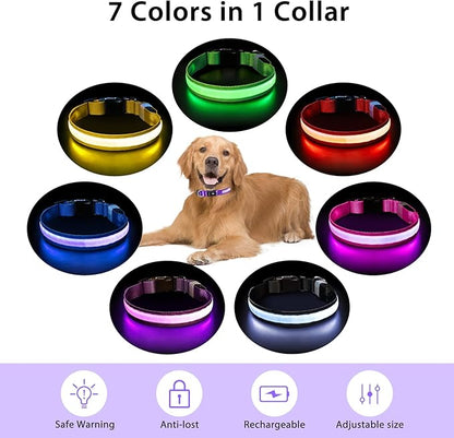 LED Rechargeable Dog Collar – 7-Color Glow Safety Collar