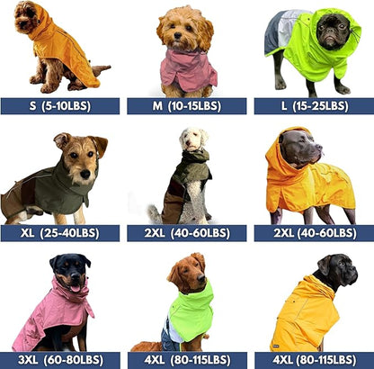 Size guide chart - S to 4XL with dogs of various breeds