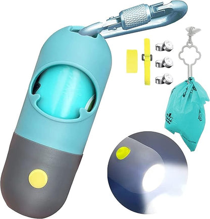 Dog poop bag dispenser complete set with batteries bag holder and accessories