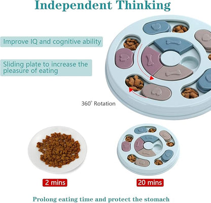 Dog puzzle feeder product view with kibble