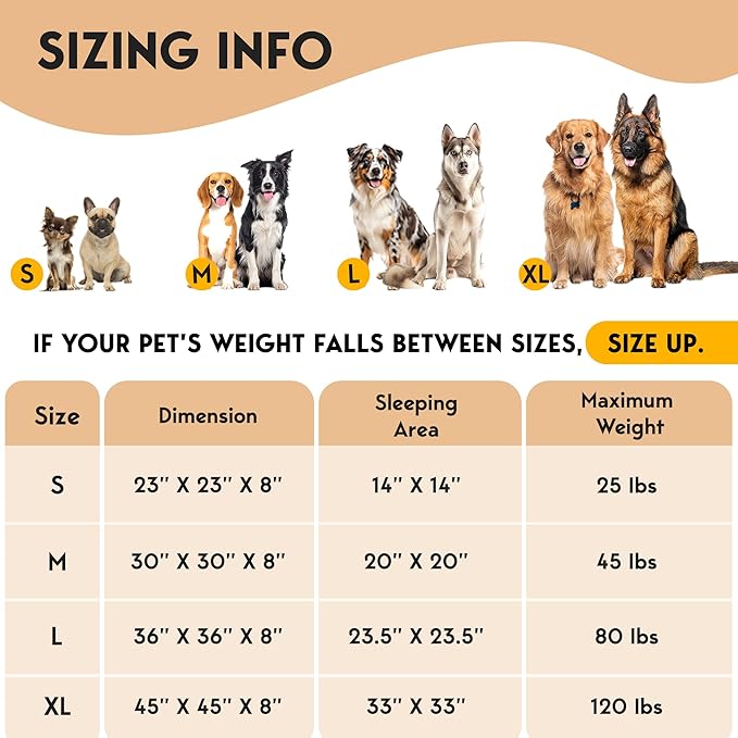 Sizing info chart - S, M, L, XL dimensions and maximum weight guide