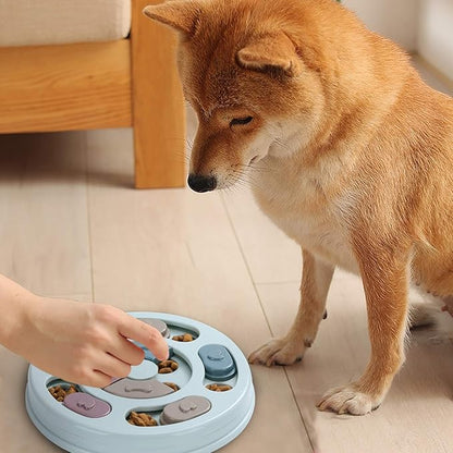 Dog using puzzle feeder slow feeder toy