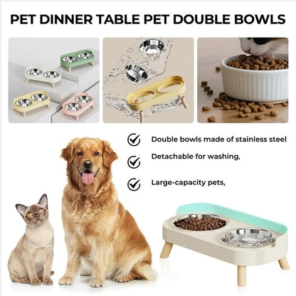 Pet double stainless steel bowls in multiple colors - White, Green, Yellow, Pink, Grey