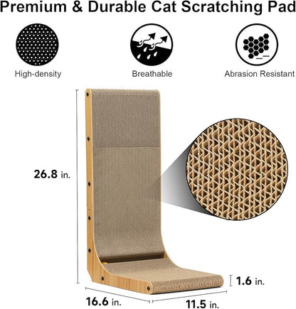 Premium durable cat scratching pad dimensions - 26.8 inch tall, 16.6 inch base, 11.5 inch wide, 1.6 inch thick - high density breathable abrasion resistant