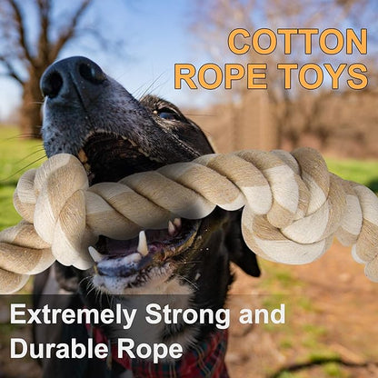 Black dog chewing cotton rope toy - extremely strong and durable rope for aggressive chewers
