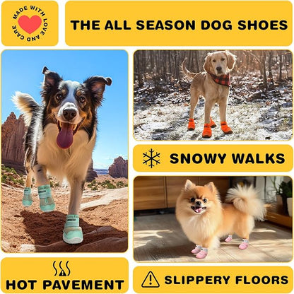 All season dog shoes - hot pavement, snowy walks, slippery floors with real dogs wearing boots