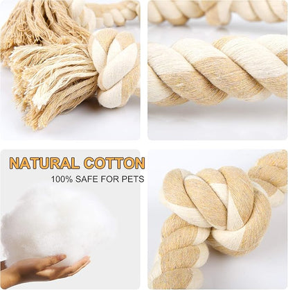 Natural cotton material close-up - 100% safe for pets, tightly braided rope and knotted sections