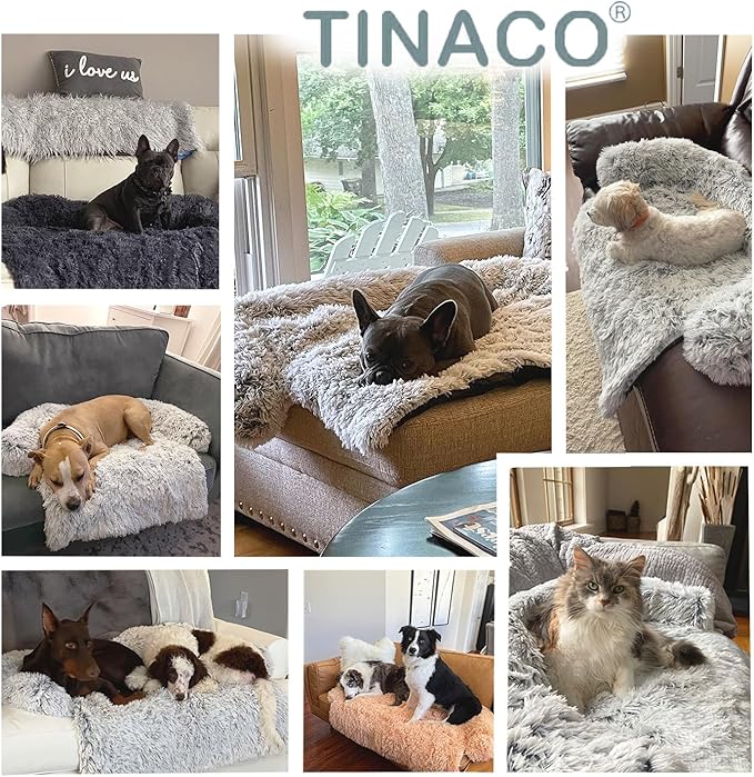 TINACO fluffy sofa pet bed features - anti-scratch, curved headrest, non-slip bottom