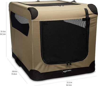 Amazon Basics soft-sided folding dog crate - full product view showing mesh ventilation on all sides