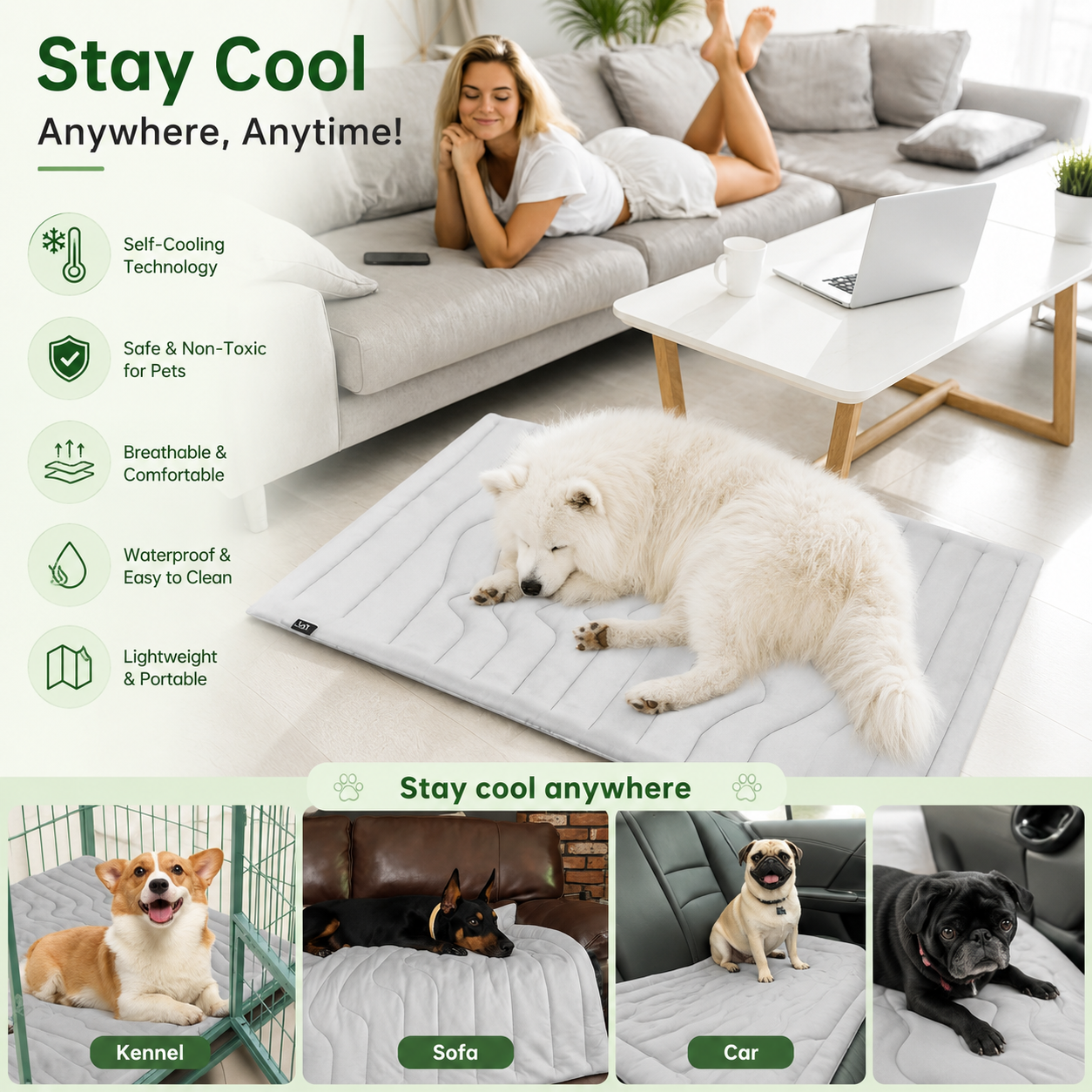 Self-Cooling Pet Mat for Dogs & Cats – Instant Cooling Gel Pad for Hot Summer Days